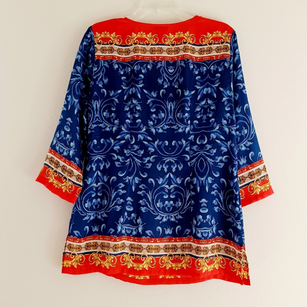 CACHE Blue & Red Blouse with Chains, size S - Picture 2 of 16